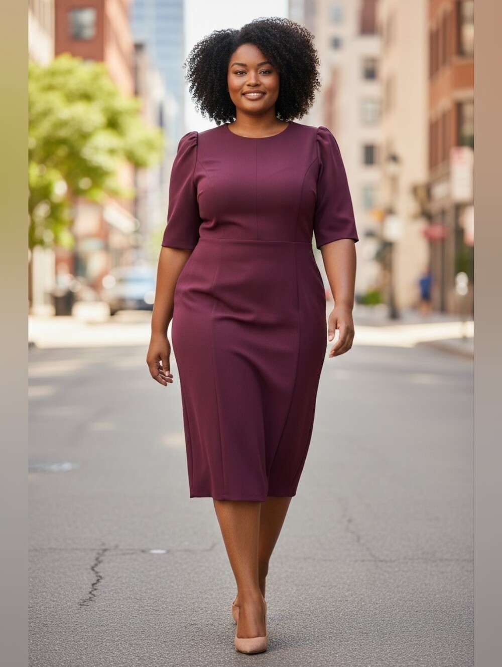 Calvin Klein Puff Sleeve Sheath Dress in Plum Sz 14